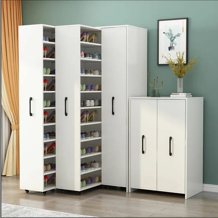 New design nordic space saving wooden foldable Pull out type Side pull shoe rack wall mount with wheels doors