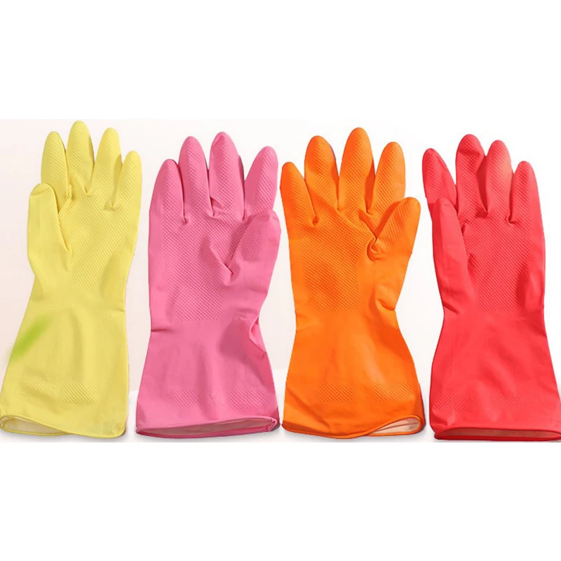 Rubber Household Hand Gloves for Cleaning Customization Heavy Duty Yellow Pink Colors 100% Latex Household Work Dish Washing