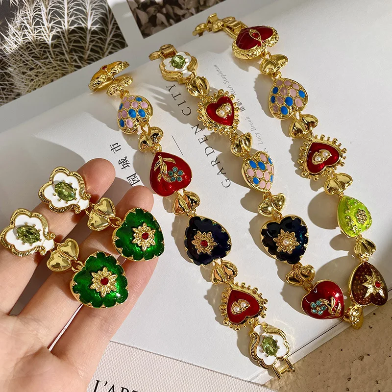 Gold Filled Jewelry 18k Antique Heart Flower Fine Fashion Jewelry Bracelet Necklaces Earrings Sets for women luxury