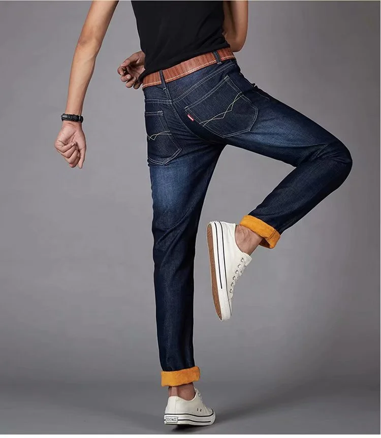 Прямые продажи с фабрики, мужские джинсы в стиле осени и зимы с флисовой подкладкой и толстыми прямыми свободными прямыми трубками, большой размер, теплые, повседневные