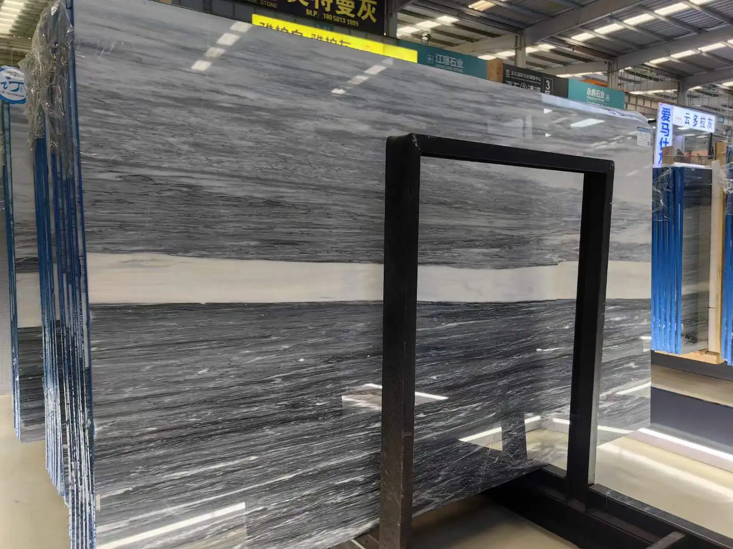 Polished Dark Blue Palissandro Marble Tile Floor