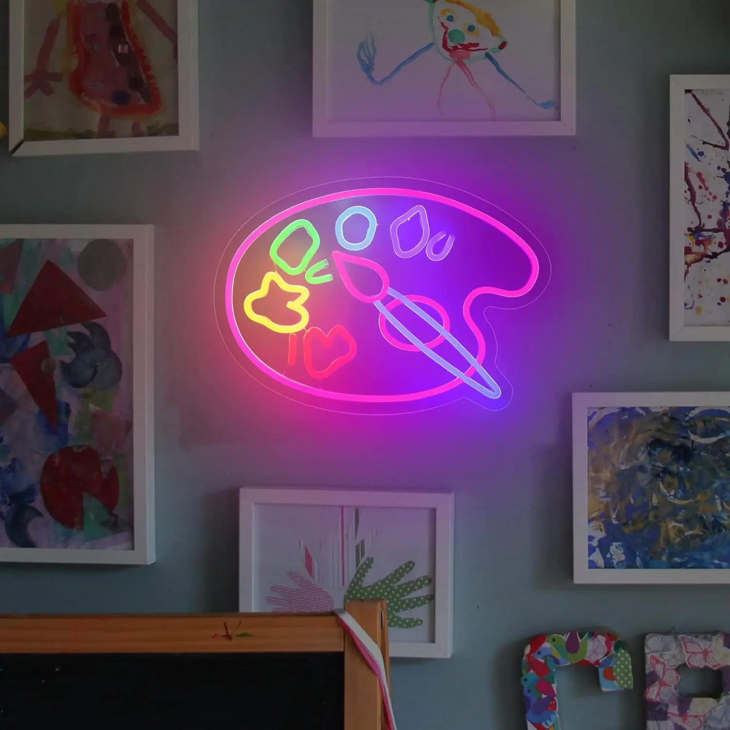 Neon Sign Wall Decor Studio Room Pink LED Lights Paint Palette Aesthetic Operated Light Door Decorations Draw Decor Neon Signs