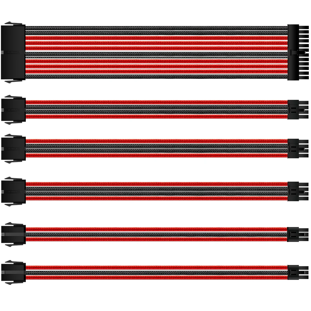 Комплект удлинительных кабелей питания 18AWG ATX 1*24pin 2*2 + 6pin 2*6pin 1*4 + 4pin с гребнями для PSU на материнскую плату/ГПУ