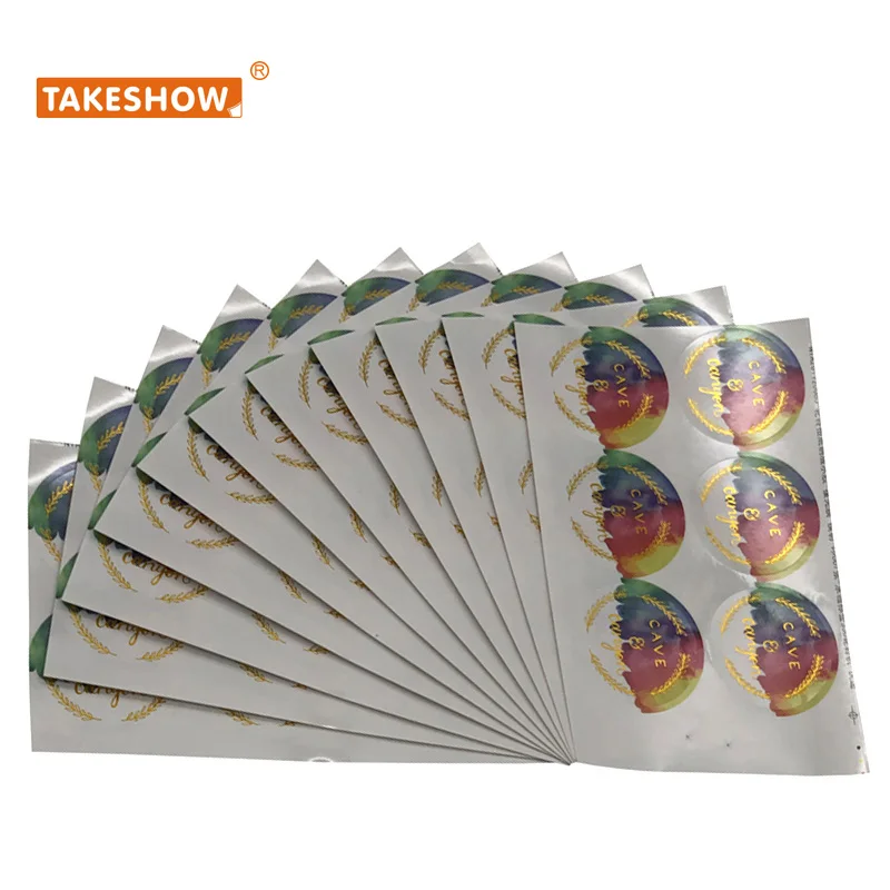 Custom logo pattern transparent label sticker Transparent Labels Clear Gold Foil Self Adhesive Private Stickers Printing