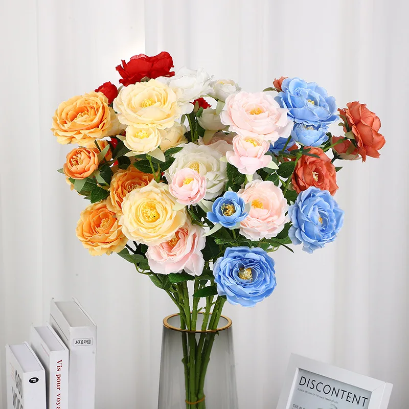 Handcrafted 6 Buds Silk Roses Pink and Orange Artificial Flowers Artistic Enhancing Any Space Flowers Artificial for Wedding