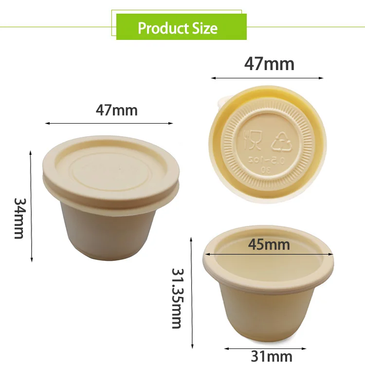 2500PCS 1 oz 30 cc individual lid biodegradable corn starch to go deli food portion sauce container cups disposable sauce cup