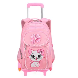 Large Capacity School Bag Trolley Children Girl Pink Fashion Kids School Bag and Lunch Bag Set with Wheels