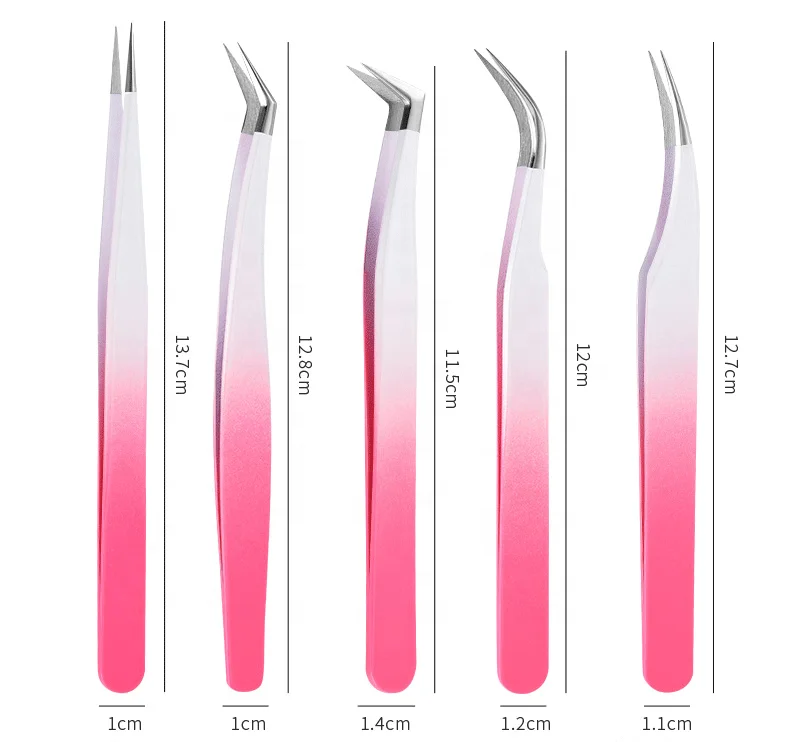 Wholesale False Eyelash Extension Beauty Care Makeup Stainless Steel PLucking Pink Eyebrow Tweezers