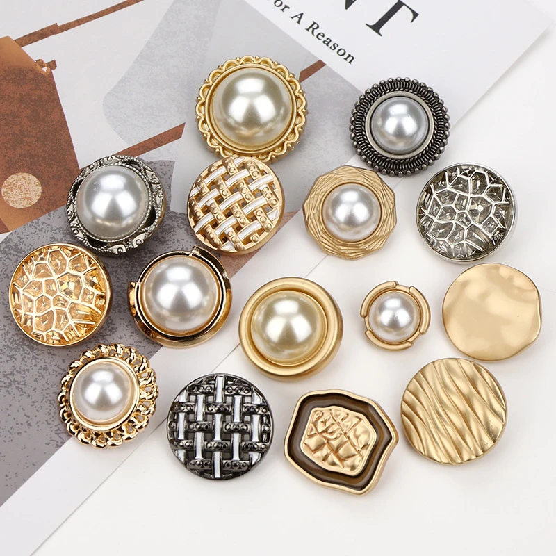 Fashion Garment Accessories Custom Rhinestone Metal Pearl Shank shell  Buttons Sewing Button For Coats Bags