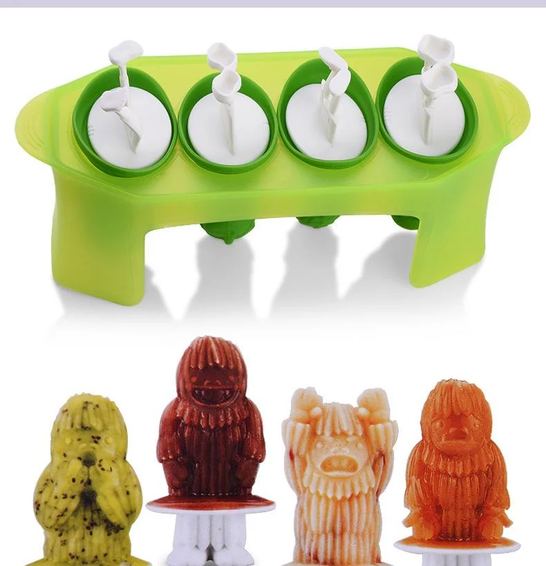 Amazon Hot Selling Family Moldes de Hielo de Silicona Popsicle Zombie Ice Lattice Soft Silicone DIY Ice Cream Pops Molds