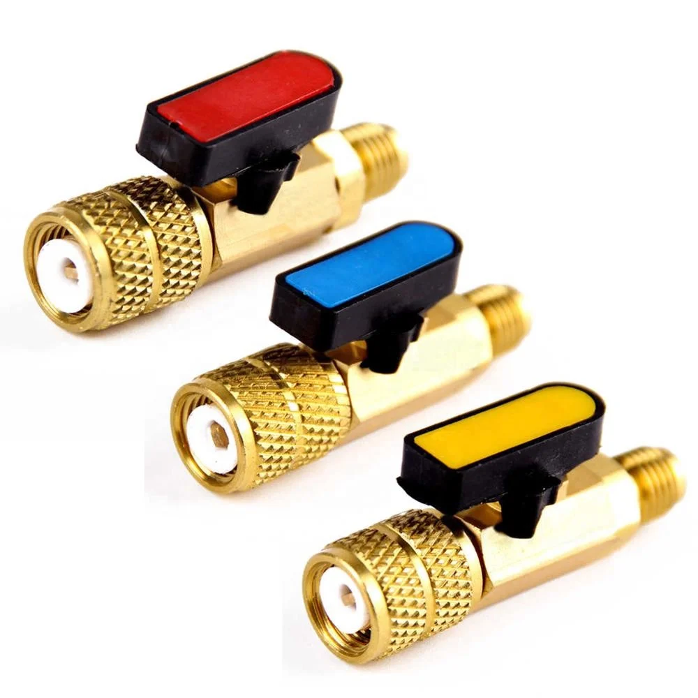3 Color AC Charging Hoses Brass Straight Ball Valves for Refrigeration Manifold Gauges