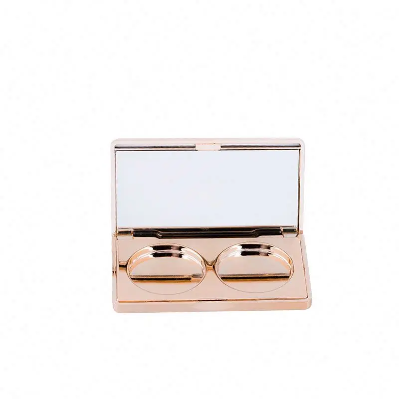 Hot sale Rose Gold Metalized Plastic eye shadow Eye shadow case Makeup Palette eyeshadow Empty Eyebrow Case With Mirror