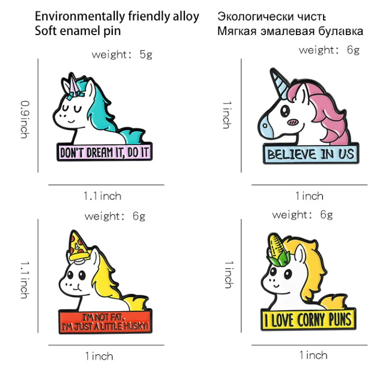 Hard Metal Badges Wholesale Custom Brand Name 3D Letters Words Logo Soft Enamel Cute Unicorn Letters Lapel Pins for Gifts