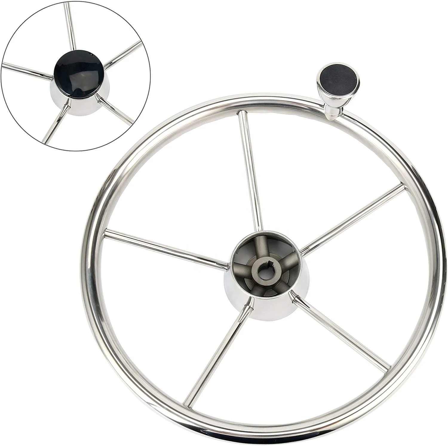 Top quality marine hardware supplier 11 inch stainless steel steering wheel with knob for yacht and sailboat and boat