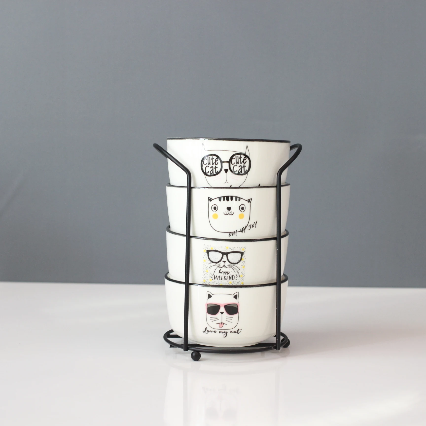 Durable Porcelain Morden Cat design Stackable Dinnerware Sets For Home Restaurant Hotel