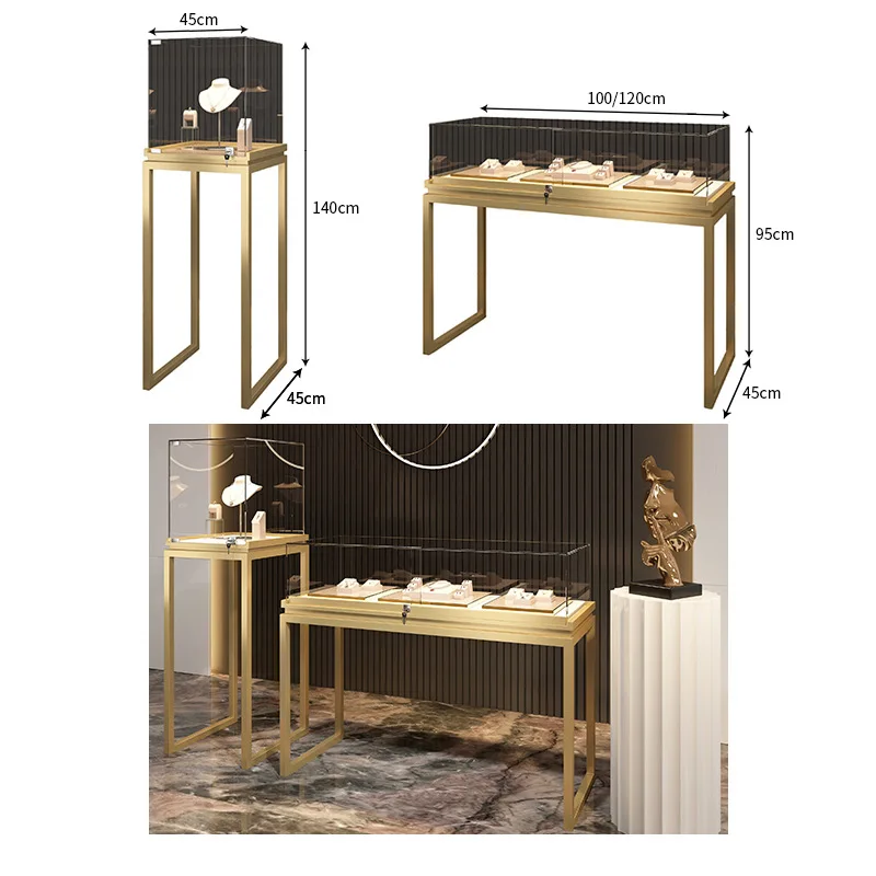 Modern Jewelry Glass Display Showcase Lockable Glass Vitrine Showcase Display Cabinet