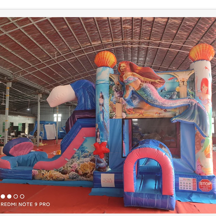 outdoor mermaid theme  jumper bouncer bouncy fun jump castle inflatable commercial pvc bounce house for kid party rentals combo