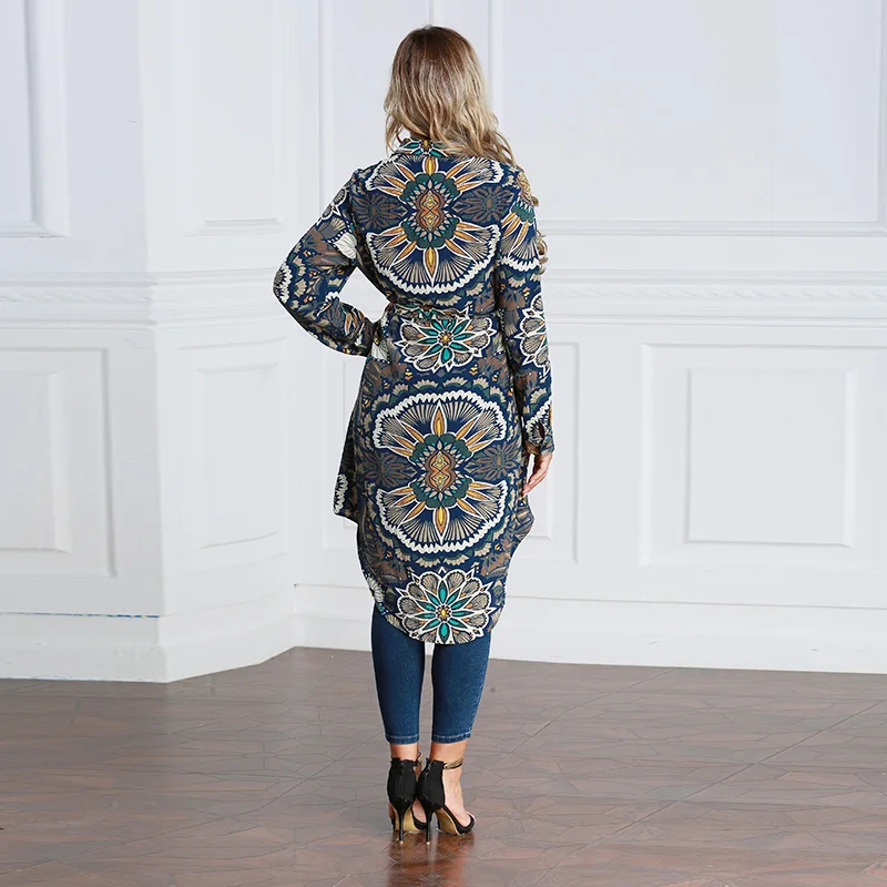 Factory Price Long Sleeve Tops Islamic Clothing Ethnic Floral Printed Muslim Lady Blouse Long Shirts