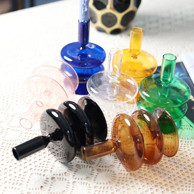 Transparent glass candlestick, candle utensils, furnishings, home model room, restaurant decoration