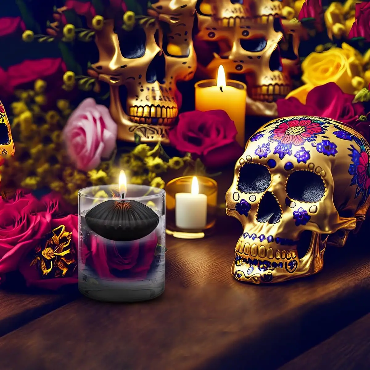 New Design Hand Poured Paraffin Wax Dinner Candles 2 Inch Unscented Black Floating Water Candle For Halloween Holiday Decoration