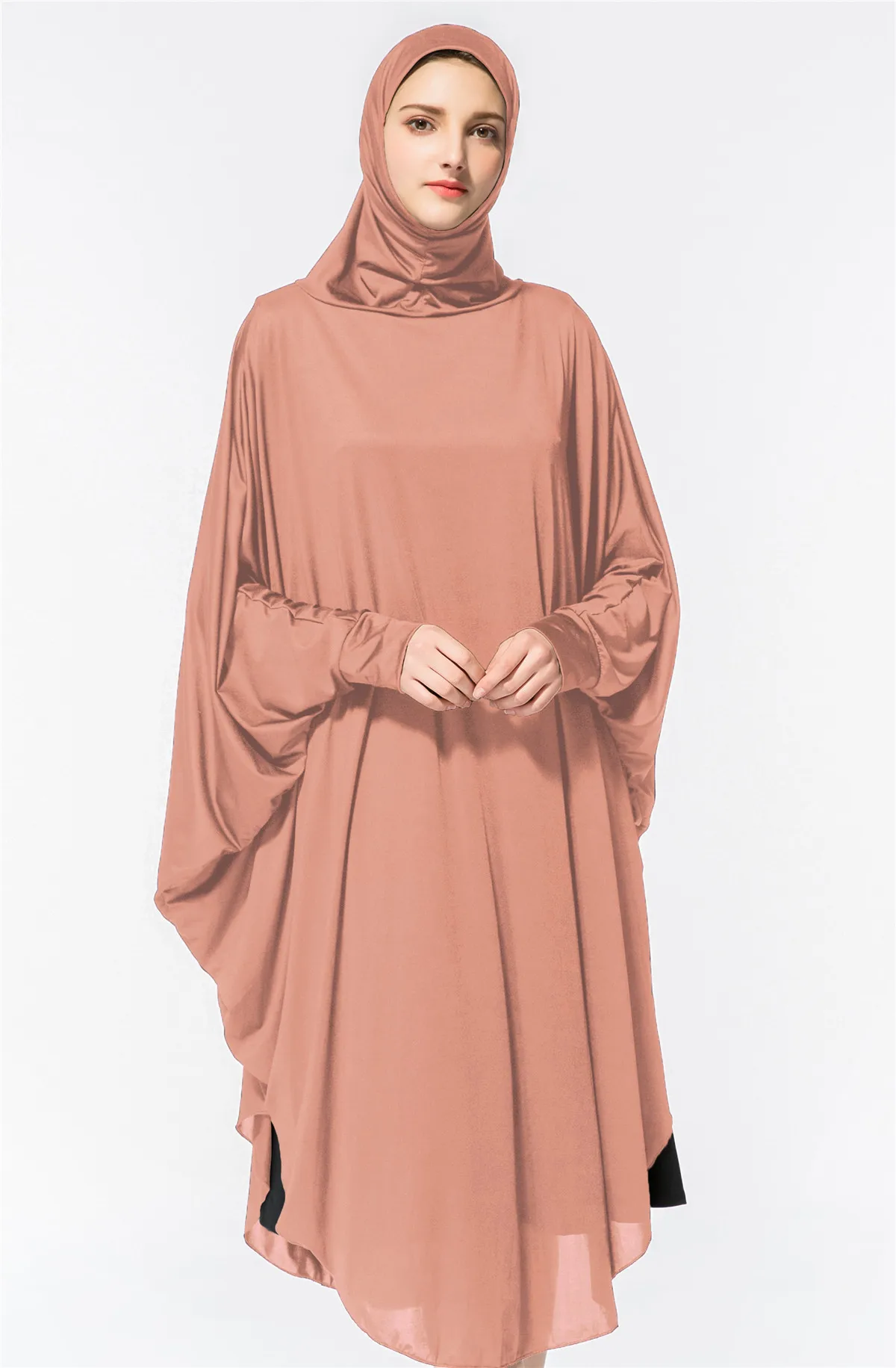 Women Muslim Thobe Hijab Dress Prayer Abayas Sleeve Robe Jilbab Islamic Clothing Abaya Praying Headscarf Ramadan YMY102