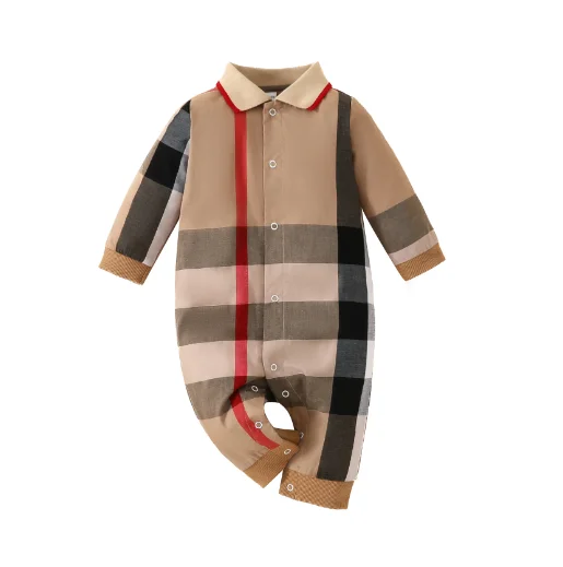 Spring and autumn pure cotton newborn crawling clothes for men and women, long-sleeved baby lapel one-piece clothes