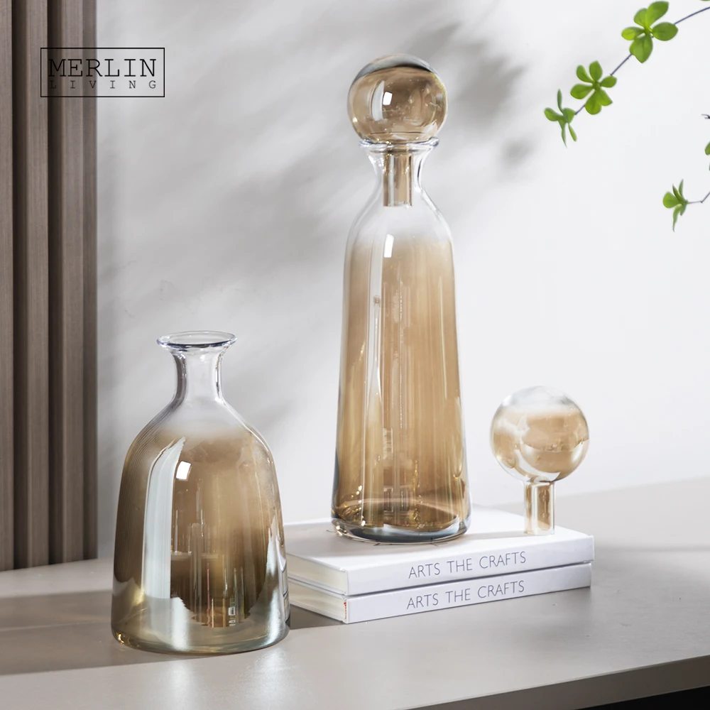 Merlin Living Amber Glass Vase Ball Socket Tabletop Luxury Vase Decoration For Glass Flower Vase