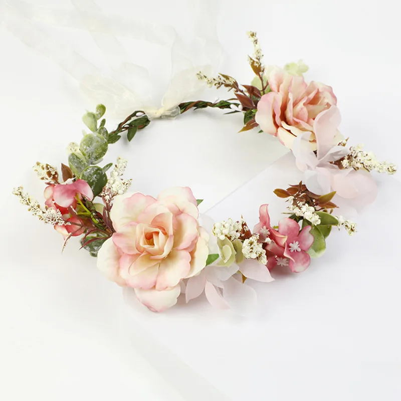 LEMON Flower Pastoral Cane Wreath Bride Veil Wedding Party Supplies Decorations Handmade Hair Accessories Photo Props Birthday