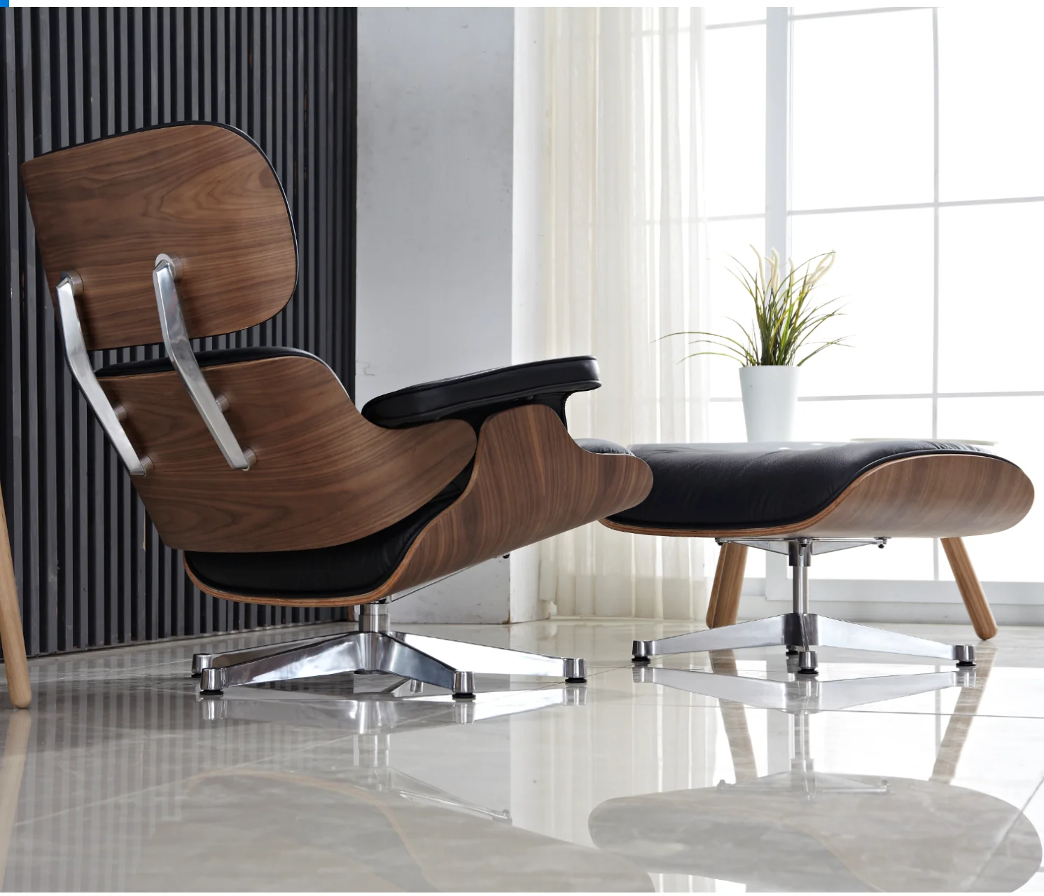 
XT-001modern luxury comfortable livingroom mid century swivel leather plywood chaise lounge chair and ottoman 