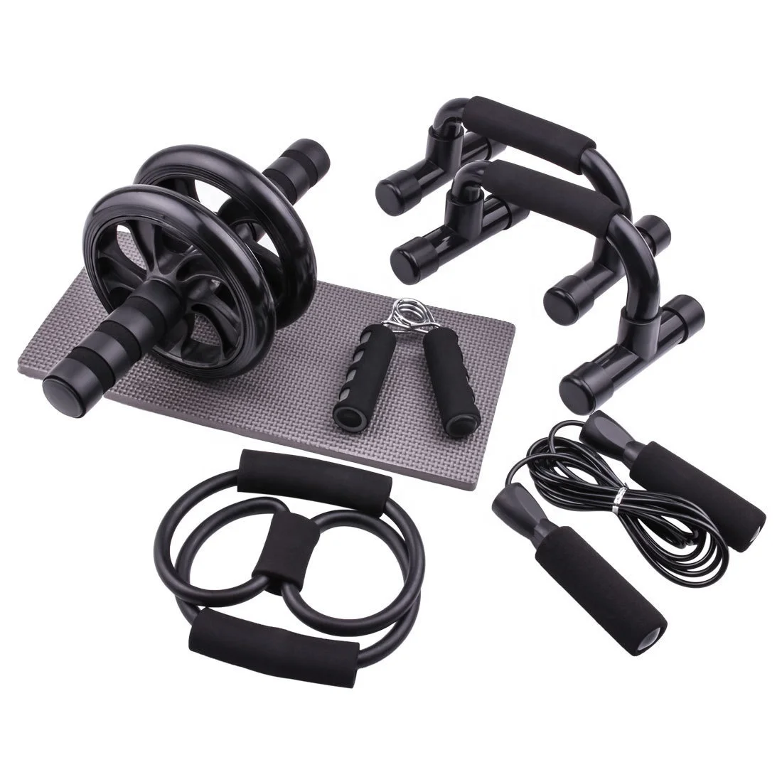 AB Wheel 7 in 1 kit  Core Strength & Abdominal Exercise with Push-Up Bar Knee Mat Jump Rope hand griper pull ring