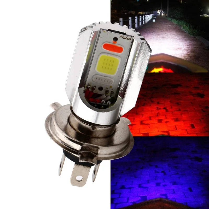 9-80V BA20D H6 H4 Motorcycle Headlight 3 Colors White/Red/Blue Strobe Flashing COB Chip 12W Electric Cars Driving Led Light