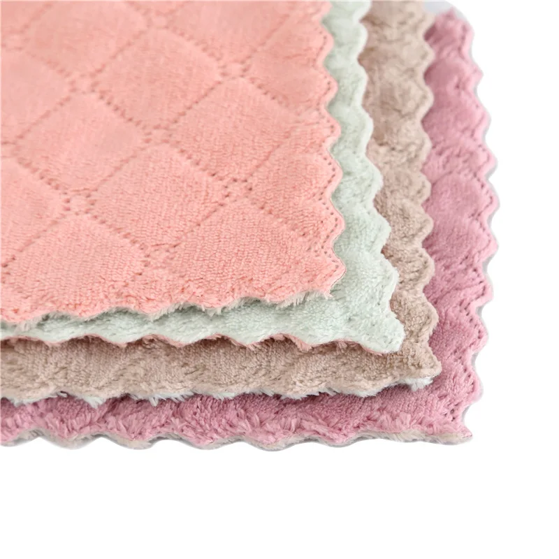 Household 30*30cm Dish Washing Microfiber Coral Fleece Kitchen Towel Cleaning Cloths