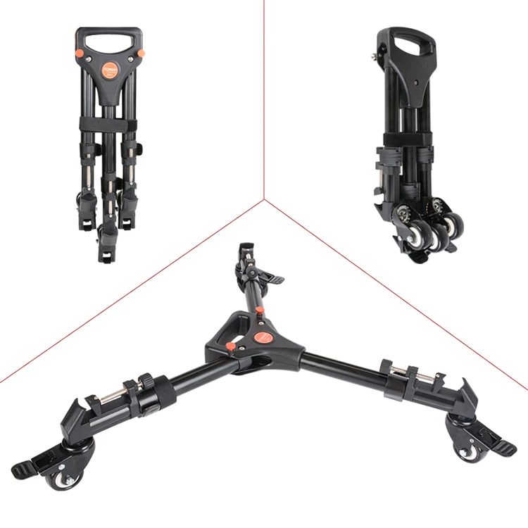 Coman Heavy Duty Dolly Camera Tripod Pulley Bearing Wheel Folding 3 Wheels Slider Tripod Dolly for Video Stand with Portable Bag