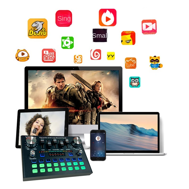 Professional Live Stream Vocal Sound Card Audio Interface Mixer Support Multi-Channel Mixing Sound Card
