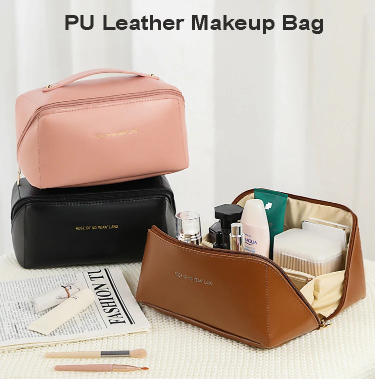 2024 New Custom Private Label Soft Pu Leather Make Up Bag Portable Cosmetic Makeup Bag Pouch Travel Organizer Bags Case