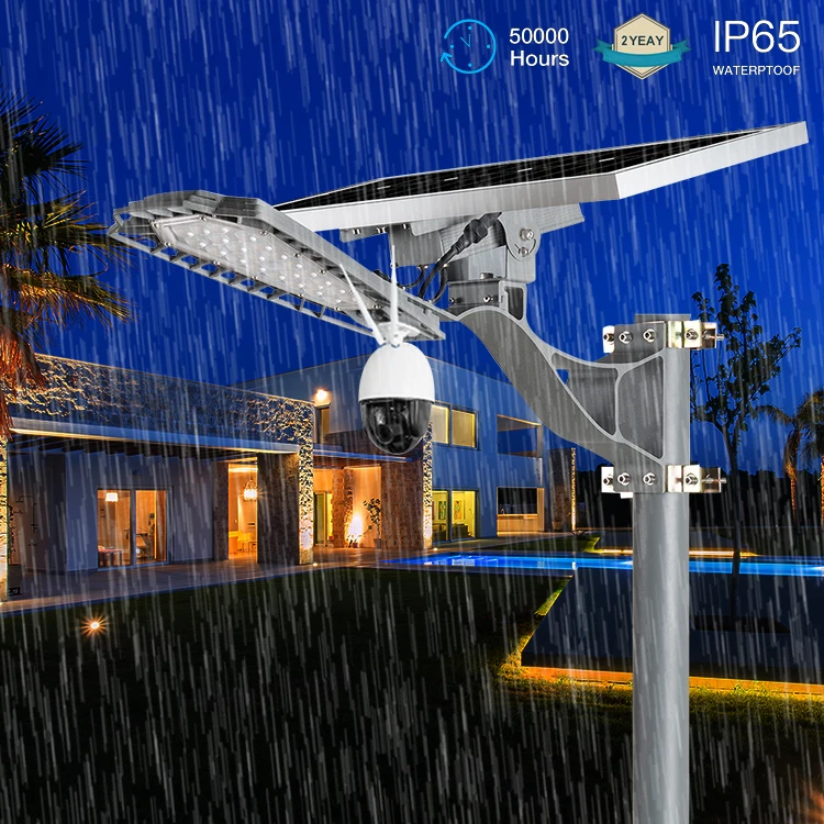 BOSUN New product hot selling integrated ip65 waterproof 60w monitoring outdoor CCTV solar street light intercom PTZ camera