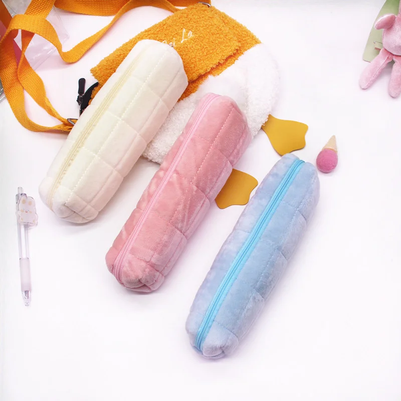 Kawaii Pencil Case Creative Pillow Bag School Supplies Stationery Box Cosmetic Bag  Zipper Pencil Pouches Soft Small Bag Flannel