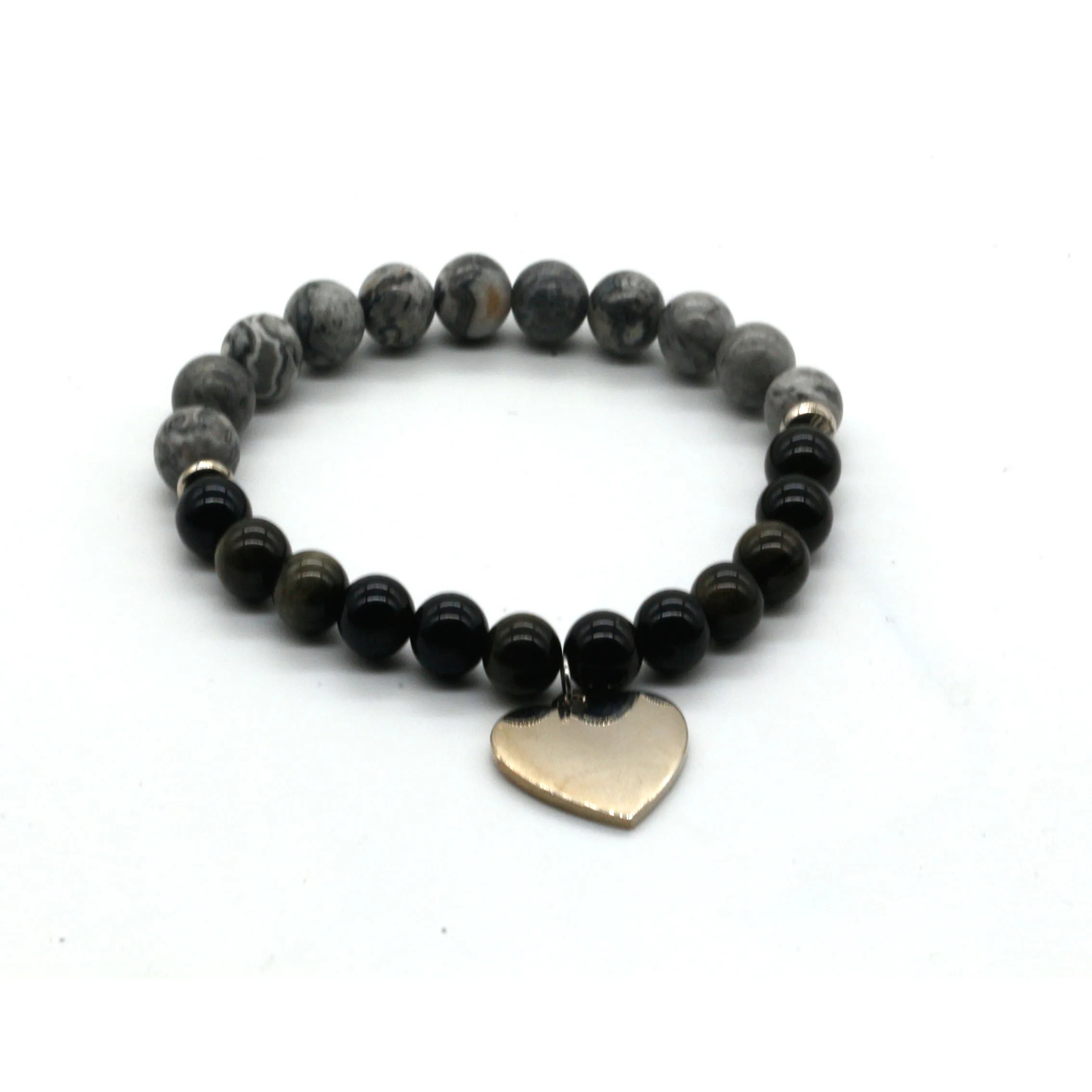 2024 Wholesale Fashion Jewelry Bracelets heart shape charms custom logo  natural stone beads bracelets for Christmas Gift