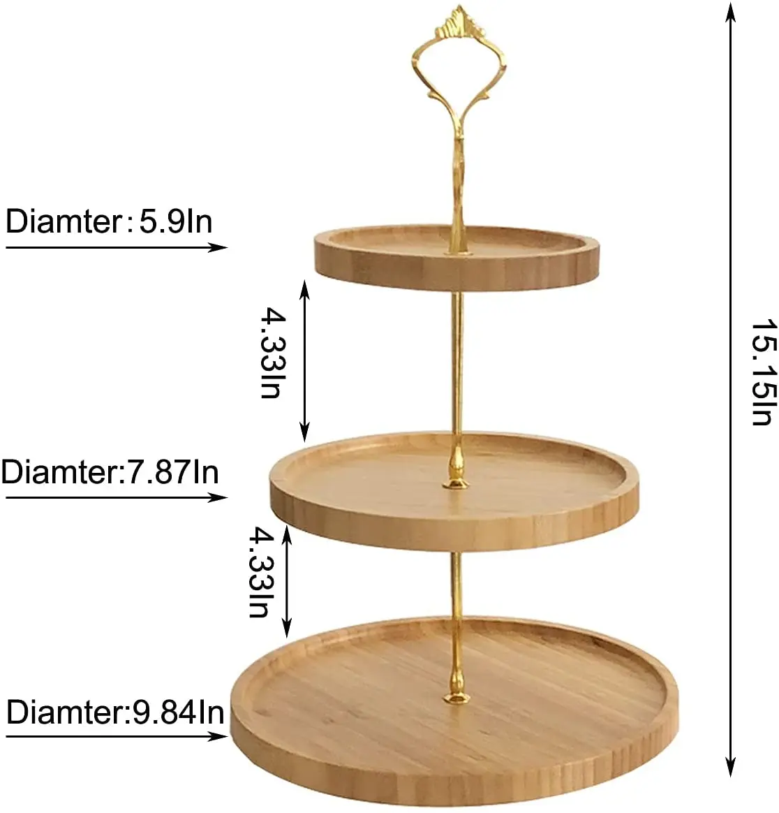 3 Tier Round Shape Tiered Tray Decorative Bamboo Food Serving Tray For Fruit Cake