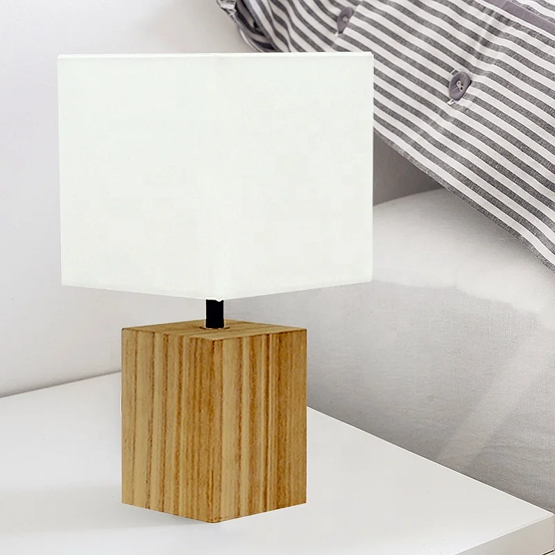 Modern Table Lamp Luxury Bedside Bedroom Wooden Base Reading Desk Table Lamps with Fabric Lampshade