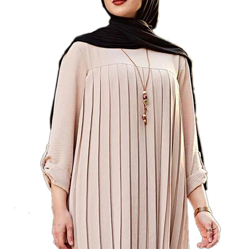 Factory wholesale blouse muslimah muslim blouses women dubai turkey long sleeve pleated solid shirt tops