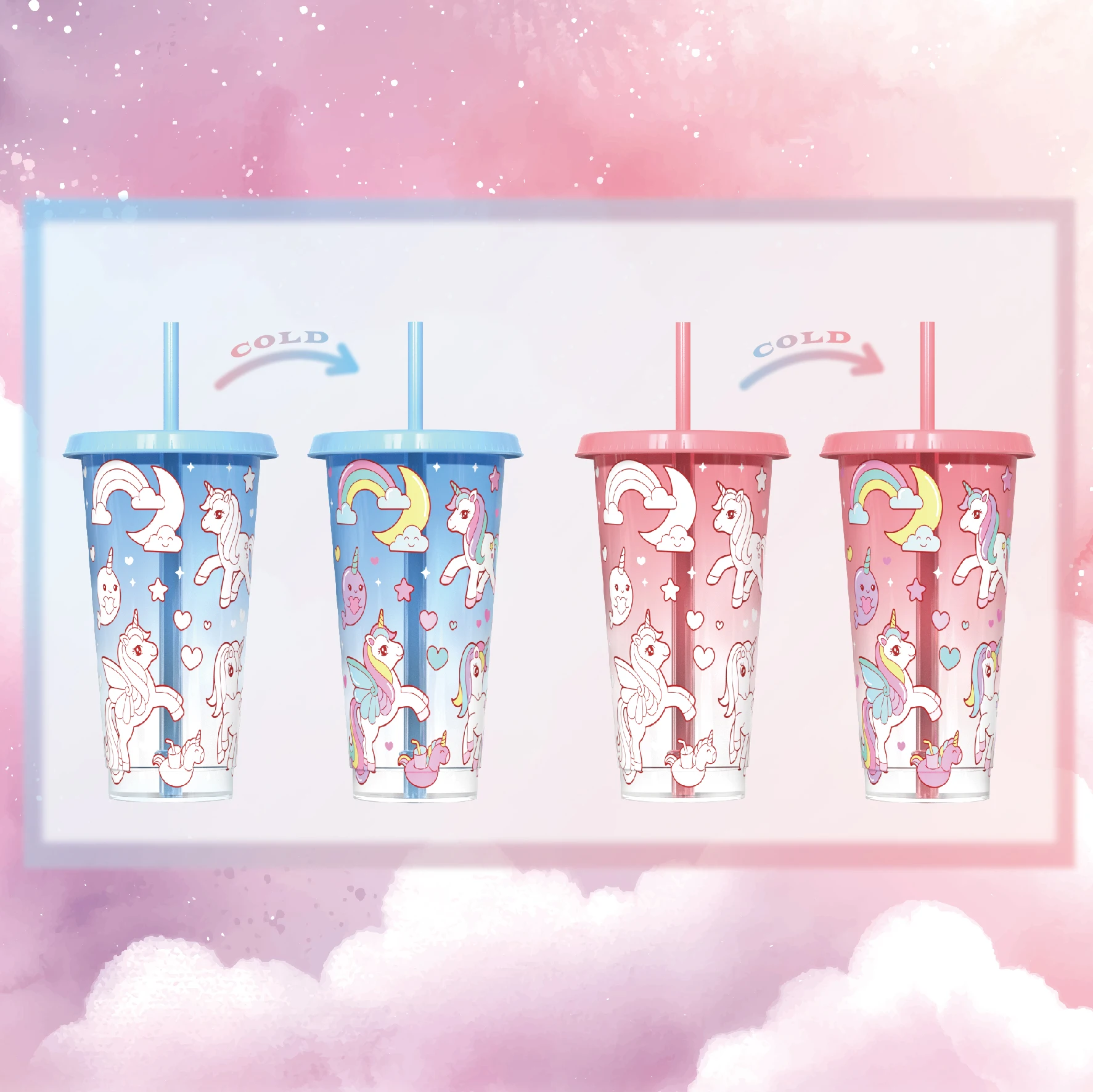 Magic summer colour cold color changing creative milk bottle straw tumbler sipper  girl water unicorn cup