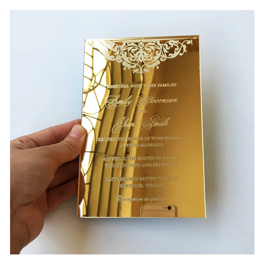 luxury elegant hardcover small invite sweet 16 invitations gold mirror acrylic wedding card event invitation