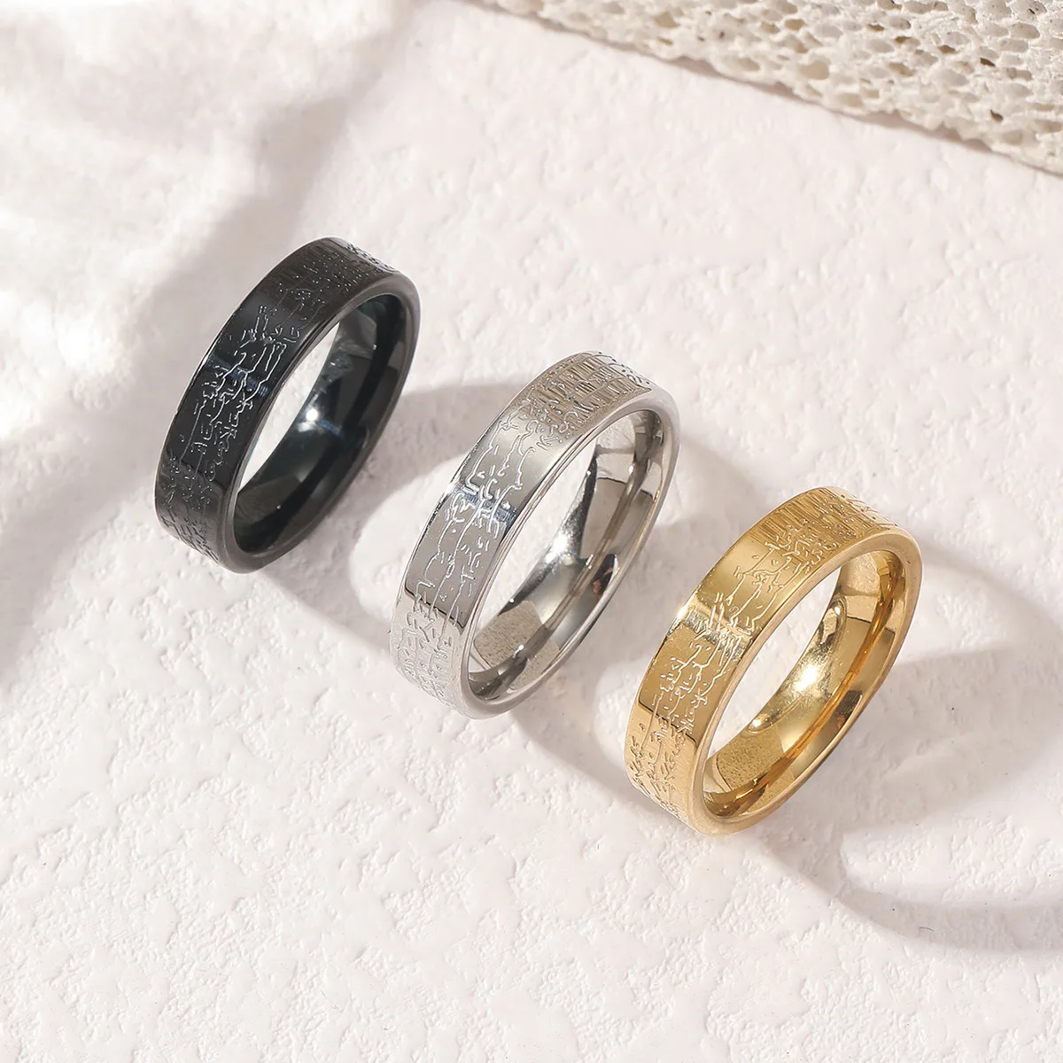 Allah Arabic Muslim Quran Islam Pvd Waterproof Stainless Steel Non Tarnish Fine Fashion Jewelry Rings for Men Women