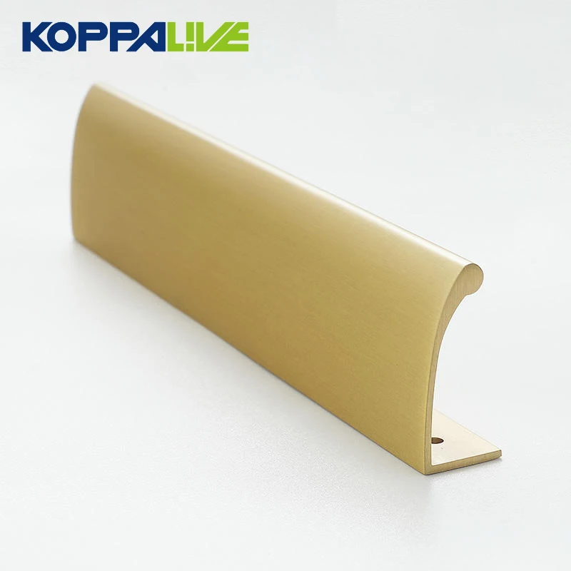 Koppalive Long Furniture Door Profile Kitchen Cabinet Handles Gold Concealed Solid Brass Lip Pulls for Wardrobe Drawer