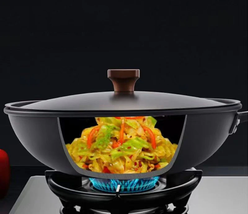 Cast Iron Non Stick Home Use 32cm Wok Pan Induction Wok Duty Durable Fry Pans Kitchen Carbon Steel Household Gas General Purpose