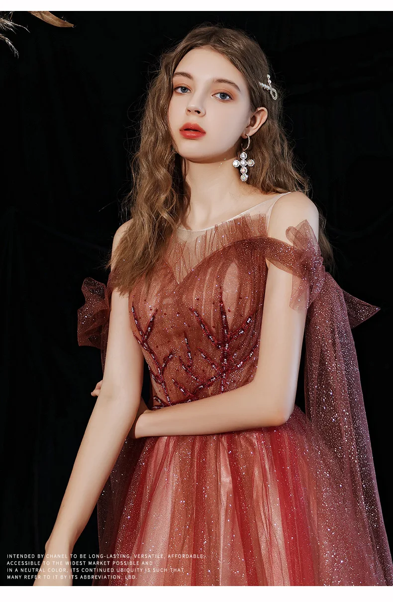 New Crystal Beaded Banquet Mesh Sequins Bow Pleated Bride Wedding Prom Gown Evening Dresses