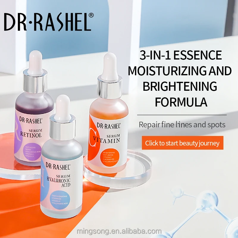 Dr Rashel 3 PCS Brightening Anti Aging Acne Scar Repairing Face Skin Care Serum Vitamin C Retinol Facial Serum Set
