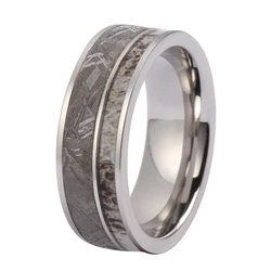 Stainless steel antler inlay meteorite ring men rings
