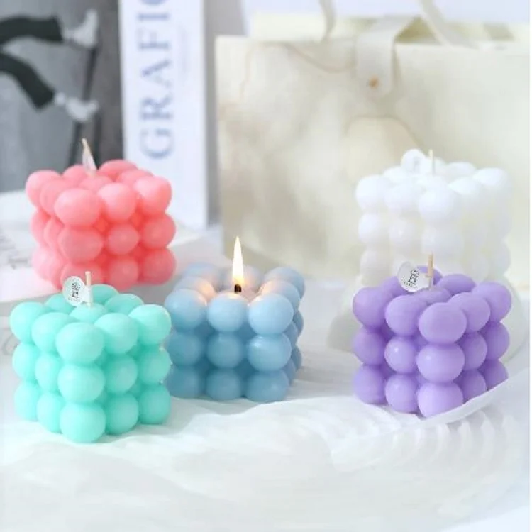 Best Selected colored Mini Cube Bubble Shaped Wax Candle Aromatherapy 3D Rotating Candle Mold for Home Lighting